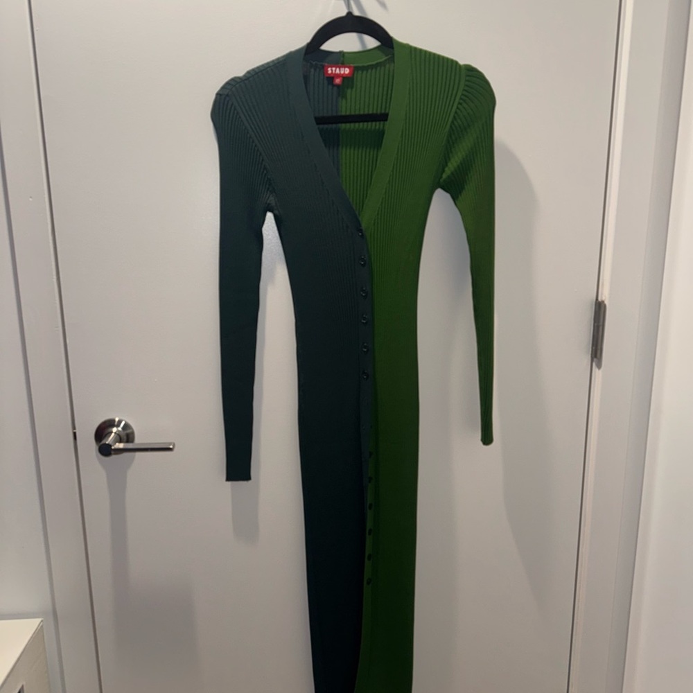 STAUD Two-Tone Green Long Sleeve Dress